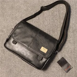 Sac bandoulière homme en cuir PU décontracté, sacoche noire élégante pour usage quotidien.
