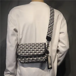 Sac bandoulière en toile noir et blanc élégant pour hommes et femmes, sac de loisirs.