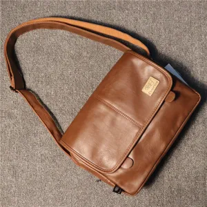 Sac bandoulière en cuir PU marron pour homme sac à épaule vintage décontracté extérieur.