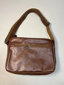 Classic brown leather messenger bag for men, casual crossbody shoulder bag with zipper pocket.