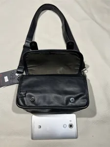 Black leather messenger bag streetwear style casual shoulder bag with adjustable strap
