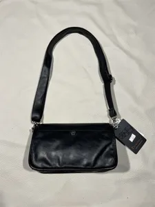 Black PU leather vintage crossbody shoulder bag with adjustable strap and metal hardware.