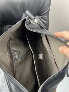 Men large capacity black leather crossbody messenger bags interior multi-compartment detail views