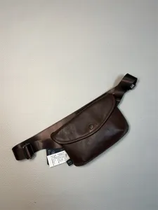 Threebox vintage brown PU leather fanny pack casual men crossbody waist bag with adjustable strap