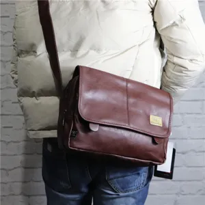 Men retro soft leather messenger bag casual crossbody shoulder bag for daily commuting