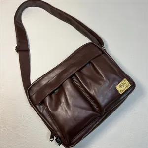 Men Retro PU Leather Messenger Bag Casual Crossbody Bag Vintage Shoulder Travel Bag
