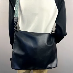 Men's large capacity crossbody messenger bag with stylish woven strap for daily travel use.