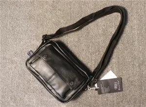 Men's black casual single shoulder messenger bag PU leather daily fashion crossbody bag.