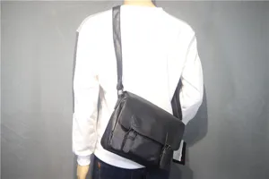 Men black PU leather messenger bag casual retro crossbody shoulder bag school student satchel