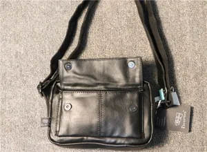 Men black leather crossbody bag minimalist casual shoulder mini bag with front pocket