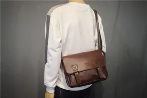 Men brown leather messenger bag vintage casual crossbody shoulder bag school bookbag