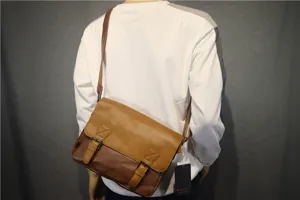 Vintage two-tone messenger bag for men and women, casual retro crossbody shoulder bag.