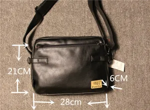 Men black PU leather messenger bag retro casual crossbody shoulder bag travel 28x21cm