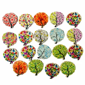 Colorful Wooden Tree Buttons Ethnic Print Large Sewing Craft DIY Decorative Wooden Buttons For Clothes Accessories