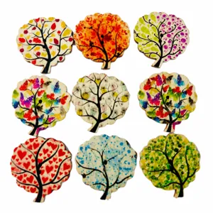 Colorful tree shaped wooden buttons 3cm two hole DIY sewing craft decorative details