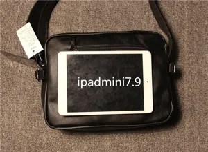 Retro black leather shoulder bag casual crossbody travel bag with tablet size reference