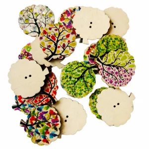Colorful wooden tree buttons 2 holes 3cm ethnic style DIY sewing craft accessories