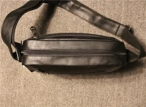 Men vintage casual black shoulder bag minimalist crossbody travel messenger bag detail