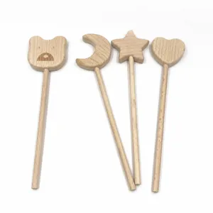 Wooden fairy wands set beech wood star moon heart bear photo props children toys decor