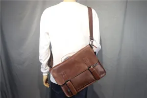 Retro brown men messenger bag PU leather casual shoulder crossbody bag vintage briefcase.