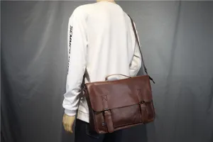 Men retro casual brown leather messenger bag shoulder crossbody bag for daily business use