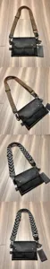 Black leather crossbody bag with patterned wide strap, casual mens messenger bag