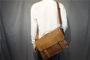 Men leather messenger bag vintage casual shoulder bag business crossbody bag with top handle