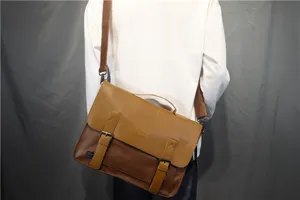 Retro casual men's messenger bag, stylish brown PU leather shoulder handbag for daily business.