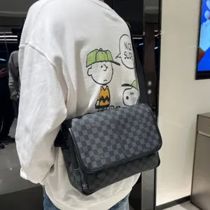 Heren Casual PU Lederen Schoudertas Vintage Ruitjes Crossbody Tas Mode Trendy Schoudertas Voor Dagelijks Woon-Werkverkeer