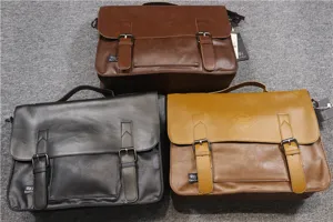 Threebox vintage men messenger bag PU leather casual business shoulder bag detail view