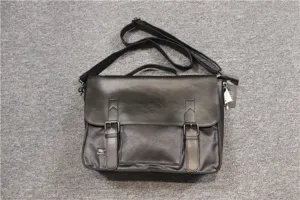 Black leather mens messenger bag vintage business briefcase casual shoulder crossbody bag