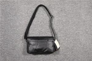 Black casual messenger bag with flap magnetic closure and adjustable shoulder strap for daily use.