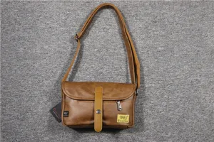 Brown vintage PU leather crossbody bag for men and women casual small shoulder messenger bag.