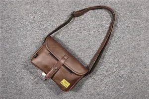Brown vintage leather crossbody bag with magnetic clasp, mini shoulder bag for casual daily use.