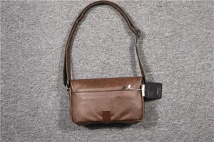 Retro brown PU leather crossbody bag for men and women, casual shoulder phone bag, mini size.