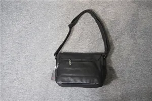 Men black leather messenger bag vintage shoulder casual crossbody bag with flap and zip pocket.