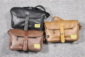 Vintage men women PU leather messenger bag casual retro shoulder crossbody phone bag.