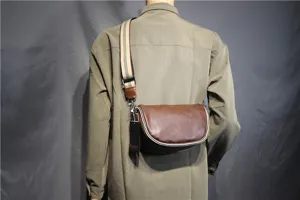 Men's vintage brown saddle bag stylish crossbody shoulder bag with wide strap for daily wear