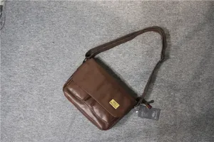 Men vintage brown leather messenger bag casual crossbody shoulder bag with flap and pockets