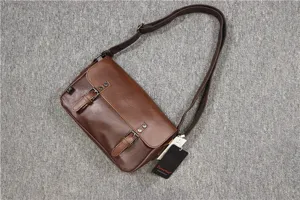 Retro brown leather men messenger bag casual vintage flap buckle cross body bag stylish