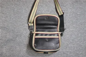 Men casual crossbody shoulder bag with classic striped web strap, stylish messenger bag.