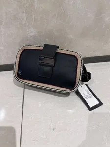 Men vintage style crossbody bag with striped webbing and metal buckle, black PU material.