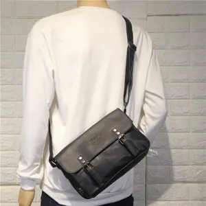 Men Vintage Leather Shoulder Bag Casual Flap Buckle Crossbody Bag Multi-Pocket Motorcycle Bag Messenger Bag For Men
