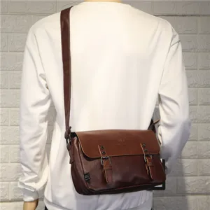 Mens Vintage Brown Leather Messenger Bag Casual Crossbody Satchel School Shoulder Bag