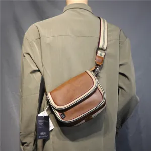 Men Casual PU Leather Crossbody Bag Fashion Stripe Shoulder Bag Small Messenger Bag Vintage Daily Work Bag For Men