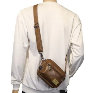 Sac bandoulière décontracté pour homme en cuir marron sacoche élégant voyage quotidien