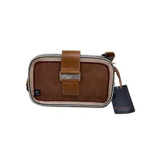 Retro striped crossbody bag for men and women, stylish PU leather shoulder bag for daily.