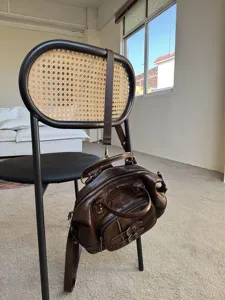 Vintage oil-waxed leather motorcycle style multi-way handbag, retro brown women backpack.