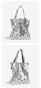 Sac cabas d'épaule à motif géométrique argenté vue détaillée, sac de mode minimaliste chic
