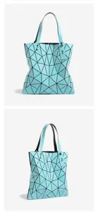 Sac cabas épaule à motif géométrique, élégant sac à main grand capacité pour femme, bleu.